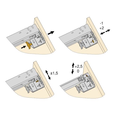 Emuca Lotto di 10 set di guide a scomparsa Silver, estrazione totale, con chiusura soft e aggancio, profondità 440 mm, Acciaio, 