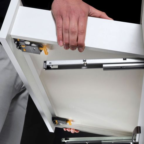 Emuca Lotto di 10 set di guide a scomparsa Silver, estrazione totale, con chiusura soft e aggancio, profondità 490 mm, Acciaio, 