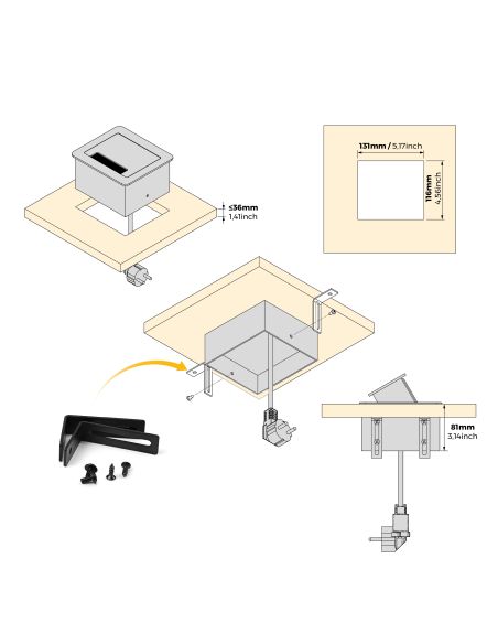 Emuca Multipresa Atom 14 per scrivania, EU, Verniciato nero, Acciaio e Tecnoplastica e Alluminio