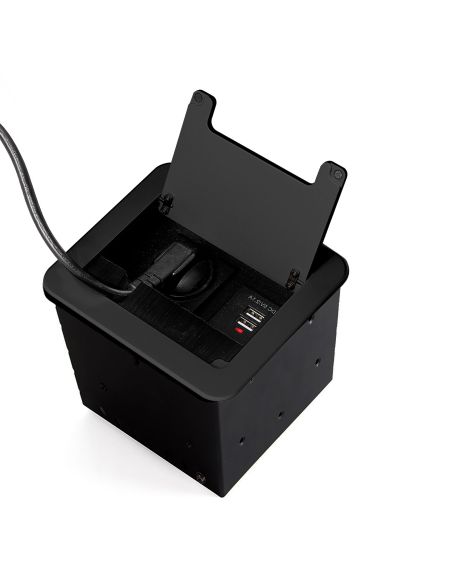 Emuca Multipresa Atom 14 per scrivania, EU, Verniciato nero, Acciaio e Tecnoplastica e Alluminio