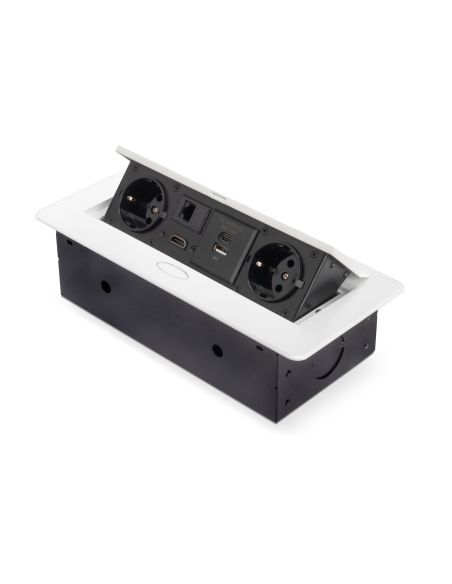 Emuca Multiconnettore Atom 26, 225x111mm, 2 prese Schuko, 1 USB Tipo A, 1 USB Tipo C, 1 RJ45, 1 HDMI, Zama-Acciaio-Plastica