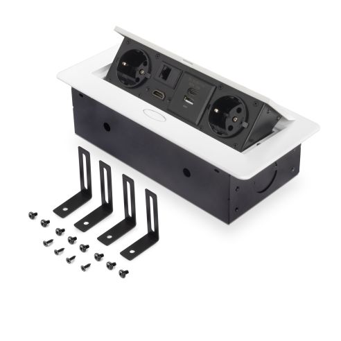 Emuca Multiconnettore Atom 26, 225x111mm, 2 prese Schuko, 1 USB Tipo A, 1 USB Tipo C, 1 RJ45, 1 HDMI, Zama-Acciaio-Plastica