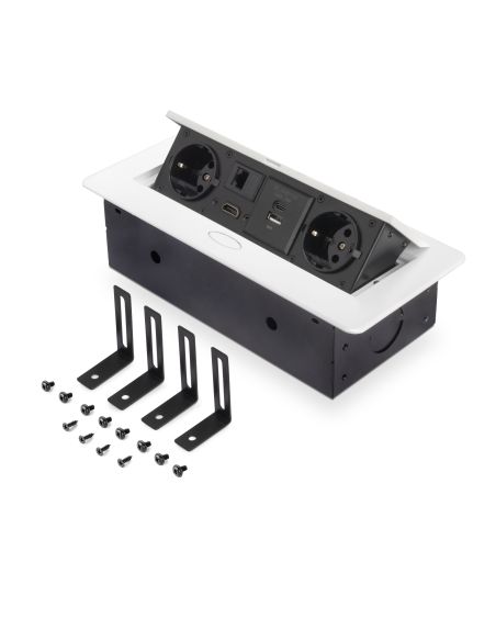 Emuca Multiconnettore Atom 26, 225x111mm, 2 prese Schuko, 1 USB Tipo A, 1 USB Tipo C, 1 RJ45, 1 HDMI, Zama-Acciaio-Plastica