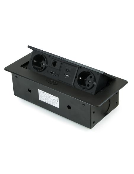 Emuca Multiconnettore Atom 26, 225x111mm, 2 prese Schuko, 1 USB Tipo A, 1 USB Tipo C, 1 RJ45, 1 HDMI, Zama-Acciaio-Plastica