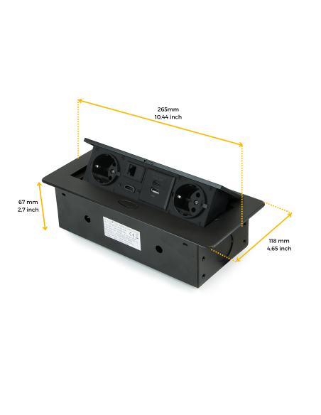 Emuca Multiconnettore Atom 26, 225x111mm, 2 prese Schuko, 1 USB Tipo A, 1 USB Tipo C, 1 RJ45, 1 HDMI, Zama-Acciaio-Plastica