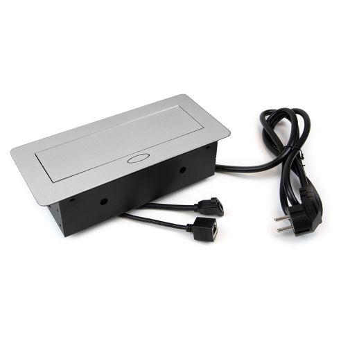 Emuca Multiconnettore Atom 26, 225x111mm, 2 prese Schuko, 1 USB tipo A, 1 USB tipo C, 1 RJ45, 1 HDMI, Zama-Acciaio-Plastica