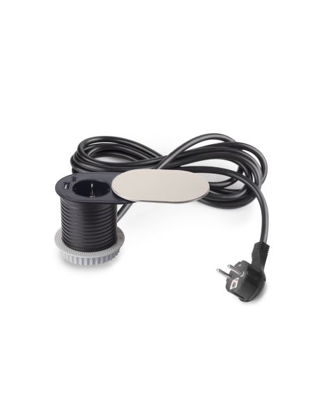 Emuca Multiconnettore con coperchio scorrevole Vertikal Flat 60, diametro 60 mm, 1 presa Schuko, 1 USB Tipo A, 1 USB Tipo C