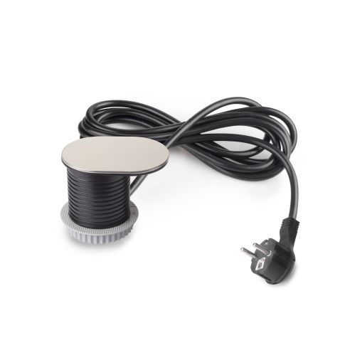 Emuca Multiconnettore con coperchio scorrevole Vertikal Flat 60, diametro 60 mm, 1 presa Schuko, 1 USB Tipo A, 1 USB Tipo C