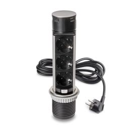 Emuca Multiconnettore estraibile Vertikal Push 60, diametro 60 mm, 3 prese Schuko, 1 USB tipo A, 1 USB tipo C