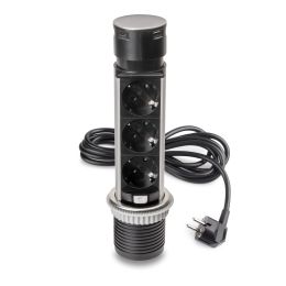 Emuca Multiconnettore estraibile Vertikal Push 60, diametro 60 mm, 3 prese Schuko, 1 USB tipo A, 1 USB tipo C 2