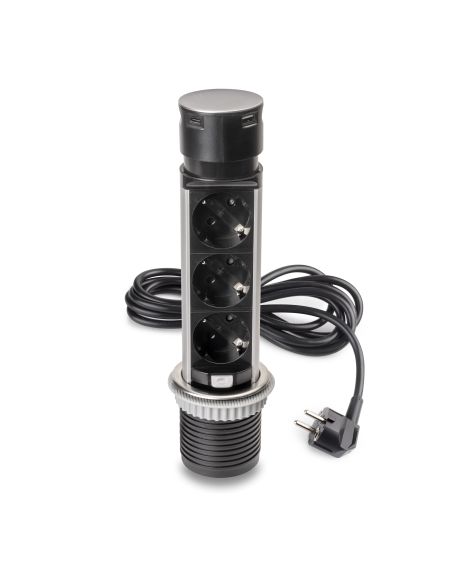 Emuca Multiconnettore estraibile Vertikal Push 60, diametro 60 mm, 3 prese Schuko, 1 USB tipo A, 1 USB tipo C