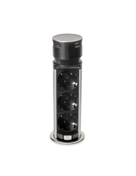 Emuca Multiconnettore estraibile Vertikal Push 60, diametro 60 mm, 3 prese Schuko, 1 USB tipo A, 1 USB tipo C