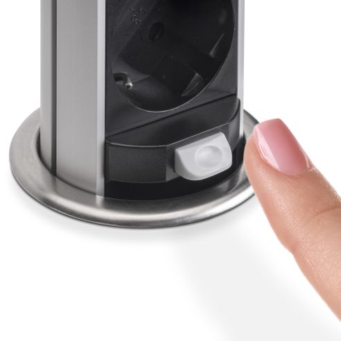 Emuca Multiconnettore estraibile Vertikal Push 60, diametro 60 mm, 3 prese Schuko, 1 USB tipo A, 1 USB tipo C