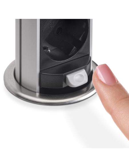 Emuca Multiconnettore estraibile Vertikal Push 60, diametro 60 mm, 3 prese Schuko, 1 USB tipo A, 1 USB tipo C