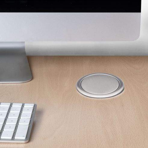 Emuca Multiconnettore estraibile Vertikal Push 60, diametro 60 mm, 3 prese Schuko, 1 USB tipo A, 1 USB tipo C