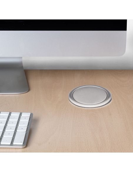 Emuca Multiconnettore estraibile Vertikal Push 60, diametro 60 mm, 3 prese Schuko, 1 USB tipo A, 1 USB tipo C