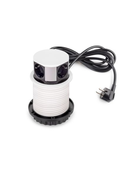 Emuca Multiconnettore Vertikal Push diametro 100mm, 3 spine di tipo Schuko, 1 USB tipo A, 1 USB tipo C, Acciaio e Tecnoplastica