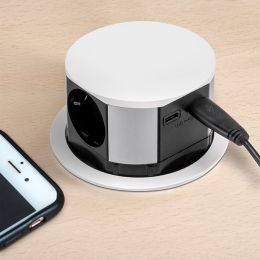 Emuca Multiconnettore Vertikal Push diametro 100mm, 3 spine di tipo Schuko, 1 USB tipo A, 1 USB tipo C, Acciaio e Tecnoplastica 2