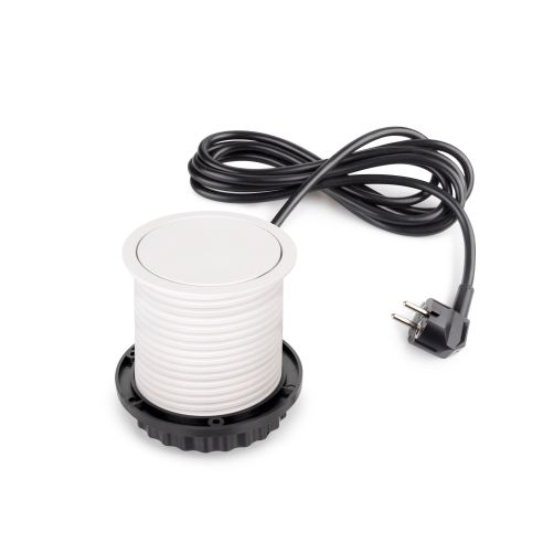 Emuca Multiconnettore Vertikal Push diametro 100mm, 3 spine di tipo Schuko, 1 USB tipo A, 1 USB tipo C, Acciaio e Tecnoplastica