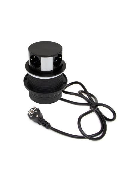 Emuca Multiconnettore Vertikal Push diametro 100mm, 3 spine di tipo Schuko, 1 USB tipo A, 1 USB tipo C, Acciaio e Tecnoplastica