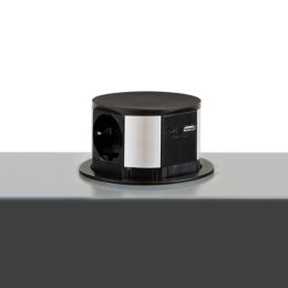 Emuca Multiconnettore Vertikal Push diametro 100mm, 3 spine di tipo Schuko, 1 USB tipo A, 1 USB tipo C, Acciaio e Tecnoplastica 2