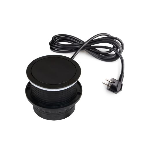 Emuca Multiconnettore Vertikal Push diametro 100mm, 3 spine di tipo Schuko, 1 USB tipo A, 1 USB tipo C, Acciaio e Tecnoplastica