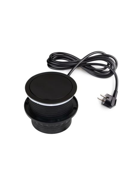 Emuca Multiconnettore Vertikal Push diametro 100mm, 3 spine di tipo Schuko, 1 USB tipo A, 1 USB tipo C, Acciaio e Tecnoplastica