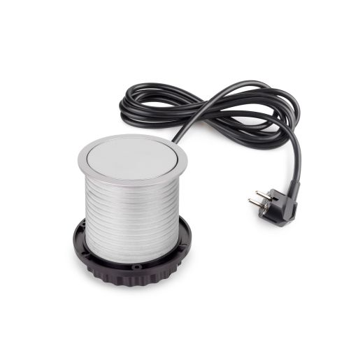 Emuca Multiconnettore Vertikal Push diametro 100mm, 3 spine di tipo Schuko, 1 USB tipo A, 1 USB tipo C, Acciaio e Tecnoplastica