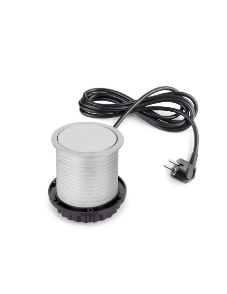 Emuca Multiconnettore Vertikal Push diametro 100mm, 3 spine di tipo Schuko, 1 USB tipo A, 1 USB tipo C, Acciaio e Tecnoplastica