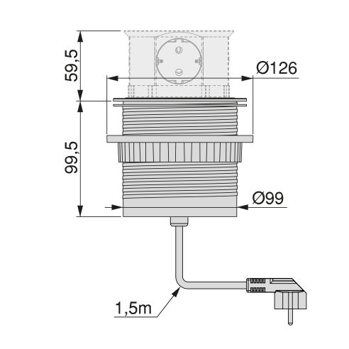 Emuca Multiconnettore Vertikal Push diametro 100mm, 3 spine di tipo Schuko, 1 USB tipo A, 1 USB tipo C, Acciaio e Tecnoplastica