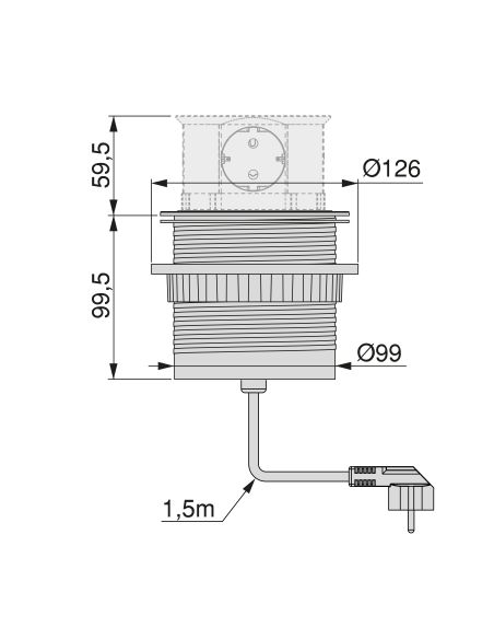 Emuca Multiconnettore Vertikal Push diametro 100mm, 3 spine di tipo Schuko, 1 USB tipo A, 1 USB tipo C, Acciaio e Tecnoplastica