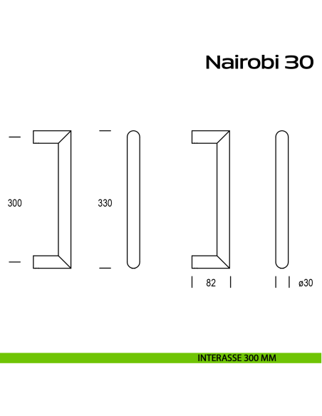 Maniglione acciaio per porta diametro 30 mm Nairobi 30 Reguitti Inox interasse 300 mm