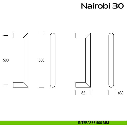 Maniglione acciaio per porta diametro 30 mm Nairobi 30 Reguitti Inox interasse 500 mm