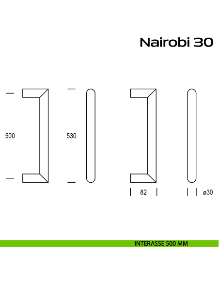 Maniglione acciaio per porta diametro 30 mm Nairobi 30 Reguitti Inox interasse 500 mm