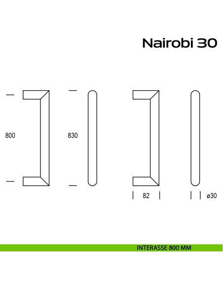 Maniglione acciaio per porta diametro 30 mm Nairobi 30 Reguitti Inox interasse 800 mm