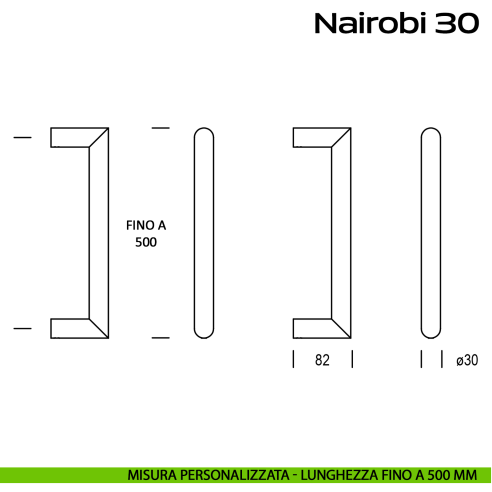 Maniglione acciaio per porta diametro 30 mm Nairobi 30 Reguitti Inox lunghezza personalizzata fino a 500 mm