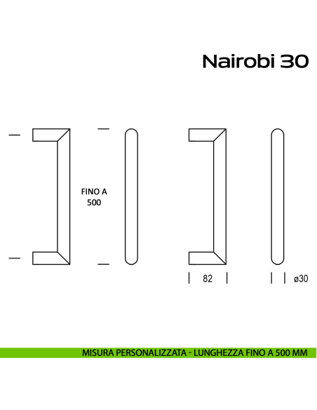Maniglione acciaio per porta diametro 30 mm Nairobi 30 Reguitti Inox lunghezza personalizzata fino a 500 mm