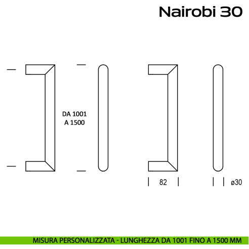 Maniglione acciaio per porta diametro 30 mm Nairobi 30 Reguitti Inox lunghezza personalizzata da 1001 mm fino a 1500 mm