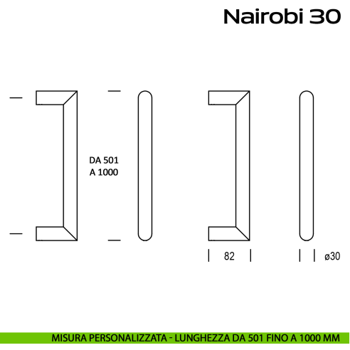 Maniglione acciaio per porta diametro 30 mm Nairobi 30 Reguitti Inox lunghezza personalizzata da 501 mm fino a 1000 mm