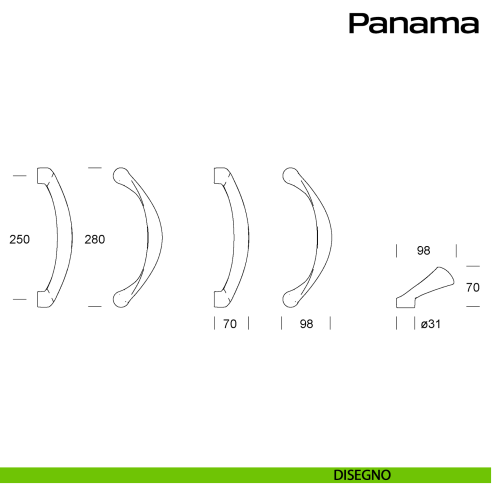 Maniglione in acciaio per porta zancato Panama Reguitti Inox disegno