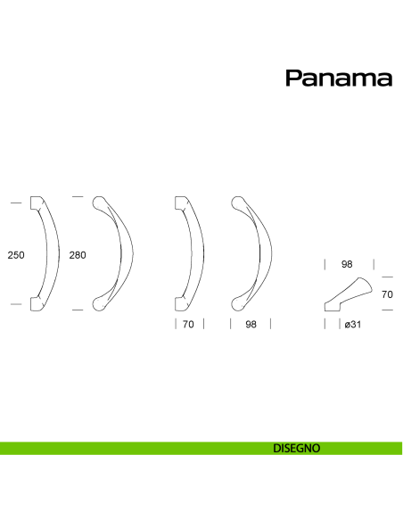 Maniglione in acciaio per porta zancato Panama Reguitti Inox disegno