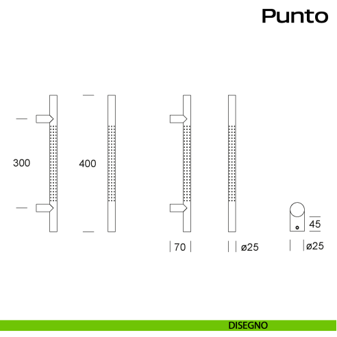 Maniglione in acciaio per porta dritto Punto Reguitti Inox disegno