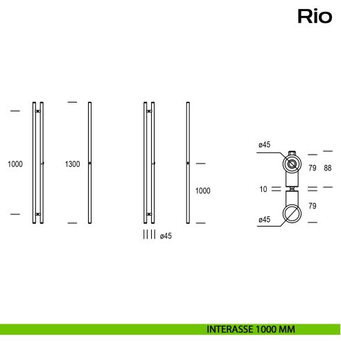Maniglione accoppiato con cilindro e serratura Rio Reguitti Inox interasse 1000 mm
