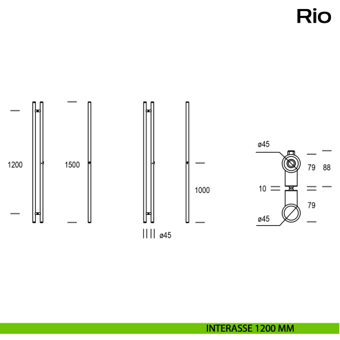 Maniglione accoppiato con cilindro e serratura Rio Reguitti Inox interasse 1200 mm