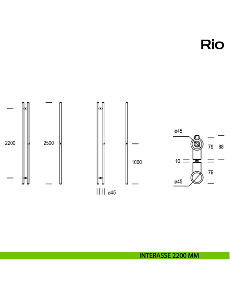 Maniglione accoppiato con cilindro e serratura Rio Reguitti Inox interasse 2200 mm