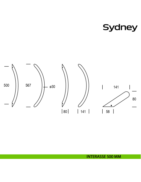 Maniglione in acciaio per porta curvo Sydney Reguitti Inox interasse 500 mm