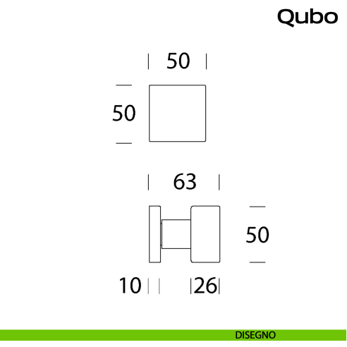 Pomolo fisso quadrato 50x50 in acciaio per porta Qubo Reguitti Inox disegno