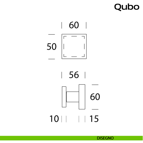 Pomolo fisso quadro 60x60 in acciaio per porta Qubo Reguitti Inox disegno