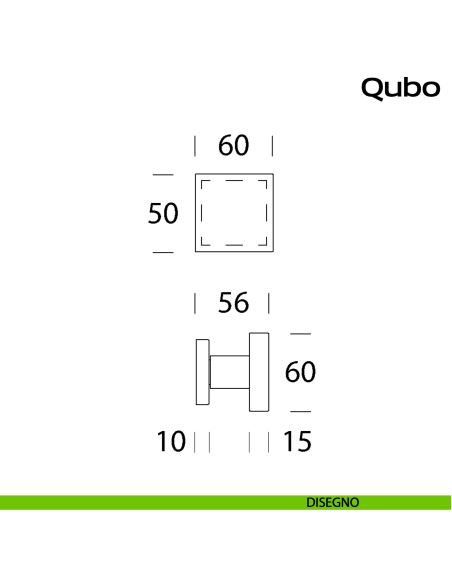 Pomolo fisso quadro 60x60 in acciaio per porta Qubo Reguitti Inox disegno