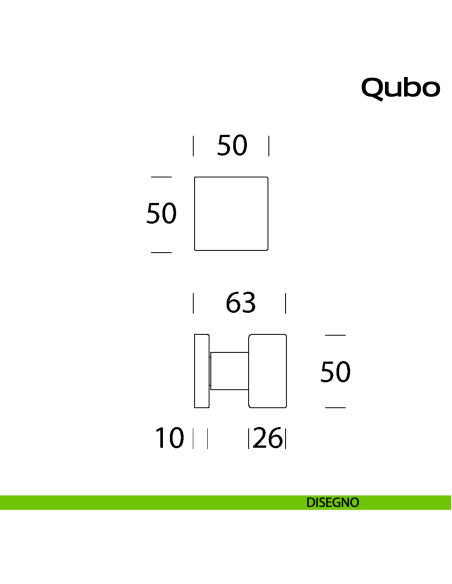 Pomolo girevole quadrato in acciaio per porta Qubo Reguitti Inox - DISEGNO